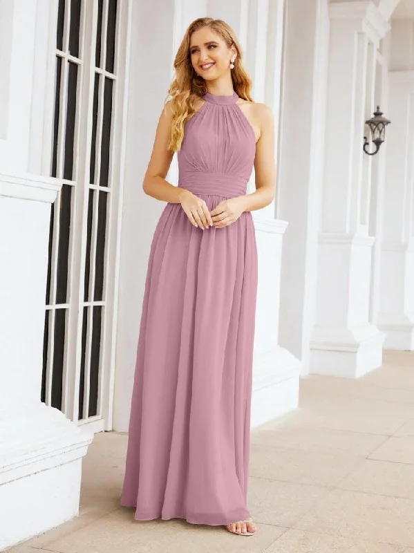 Contemporary Chic Promotions Numbersea Halter Sleeveless Bridesmaid Dresses Long for Party Wedding Evening 28054 Casual Weekend Relaxed Style