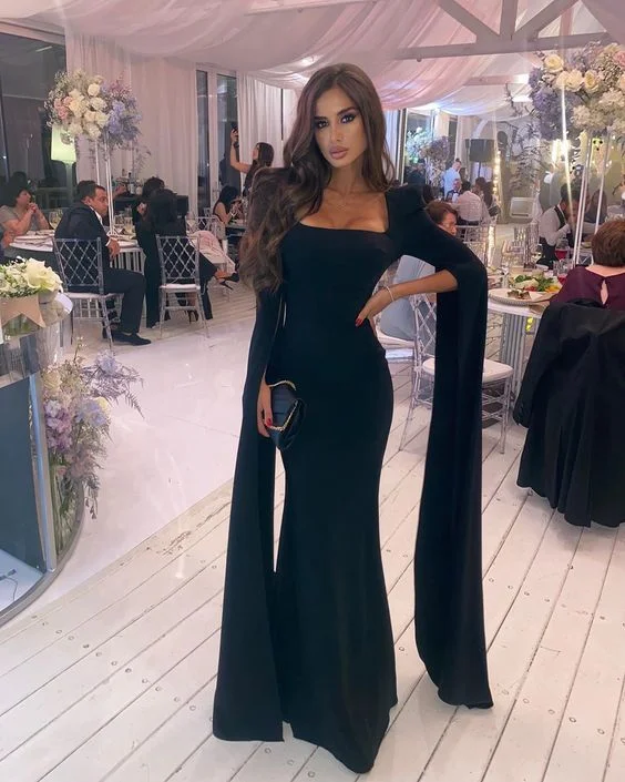 Top Brand Discounts Black Simple Mermaid Floor Length Prom Dress With Long Sleeves     cg20197 Dreamy Aesthetic