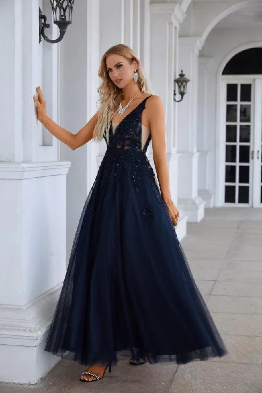 Chic Style, Always In Vogue Women's Chiffon V Neck Tulle Embroidery Floor Mop Bridesmaid Evening Dress Prom Wedding Party Evening Dress 28128 Luxury Comfort