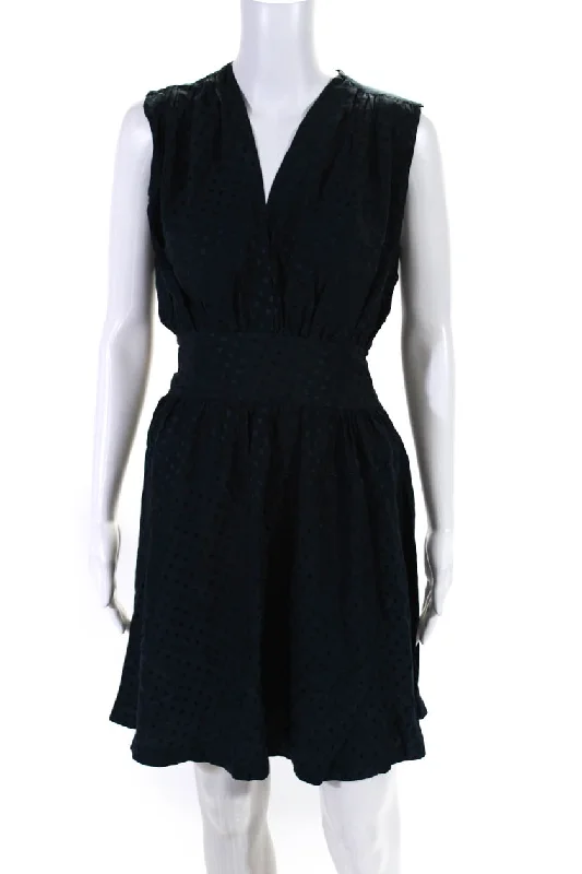 Premium Style Offers Balenciaga Silk Womens Polka Dot Belted V-Neck Sleeveless Dress Navy Feminine Allure