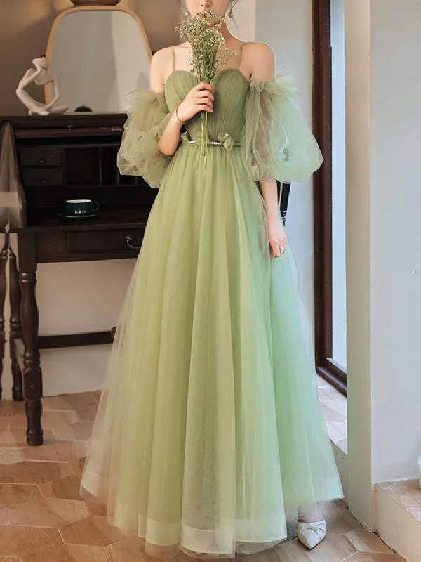 Modern Chic Discounts Simple A line Green Long Prom Dress, Green Tulle Bridesmaid Dress Y6986 Subtle Sophistication