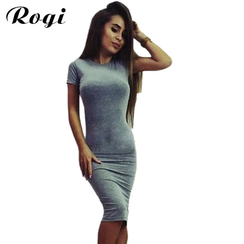 Limited Stock Rogi 2017 Summer Short Sleeve Bodycon Party Dress Casual Solid Bandage Sundress Dresses Vestidos Vetement Femme Mujer Plus Size Everyday Glamour