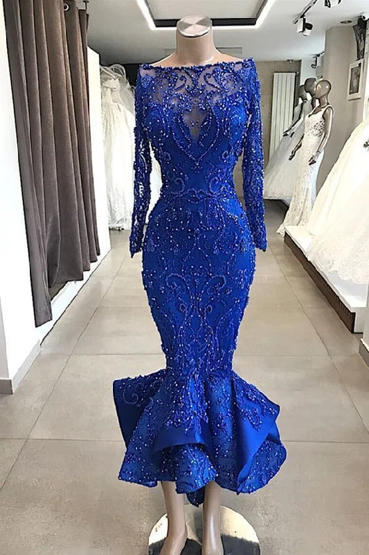 Fashion Forward, Function First Sexy Beading Mermaid Long Evening Dress 2020 Illusion Appliques Long Sleeves Tulle Formal Party Dress ,prom dress  cg7189 Vibrant Prints