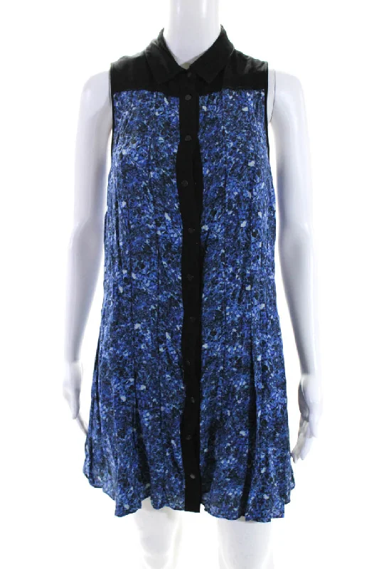 High-End Style Discounts Proenza Schouler Womens Button Front Sleeveless Collared Dress Blue Silk Summer Fashion