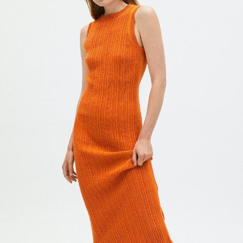 Mega Sales Breezy Sleeveless Knit Dress Clementine Orange Hollywood Glam Award - Show Style