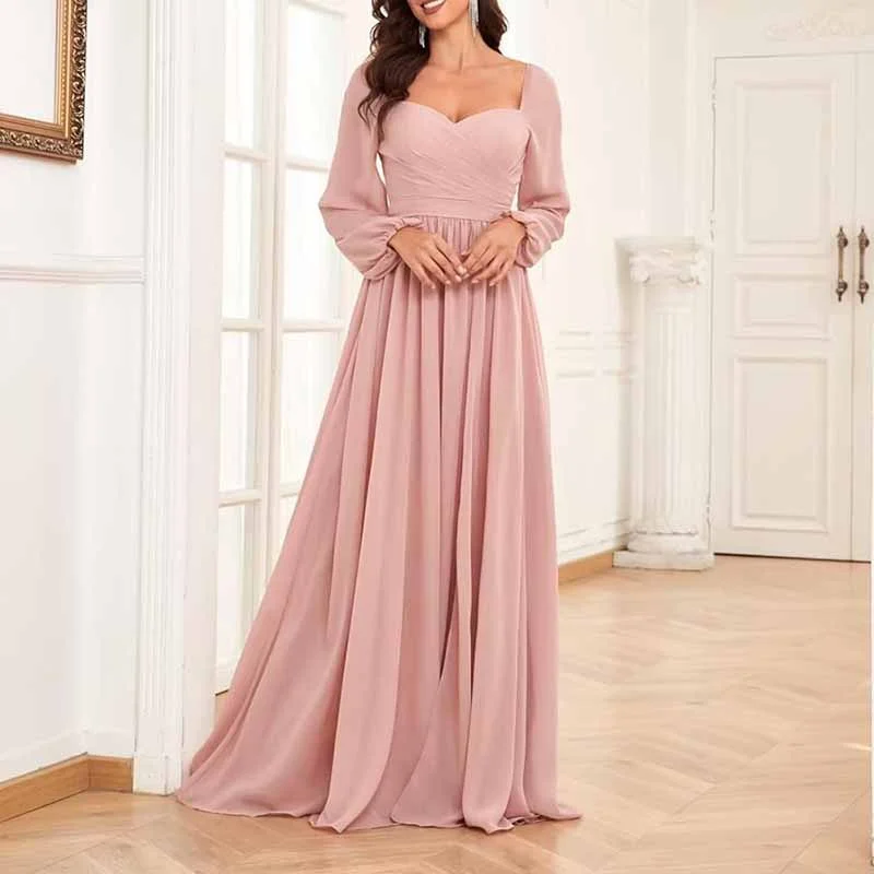 Flash Sale Starts Long Sleeve Bridesmaid Dresses Long Pleated Chiffon Formal Evening Dresses with Slit Today Only