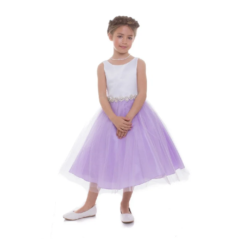 Flirty Fashion Discounts Big Girls Lilac Satin Tulle Rhinestone Junior Bridesmaid Dress 8-16 Classic Appeal