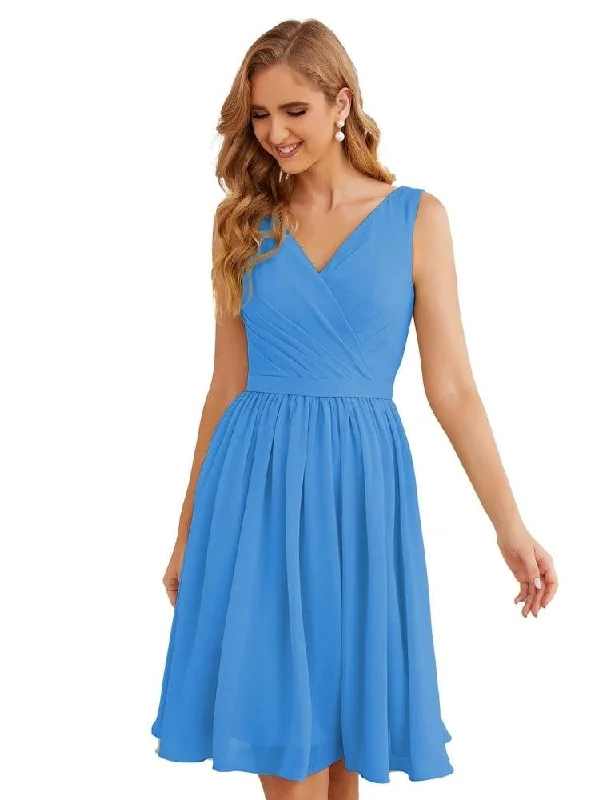 Unleash Your Trend Driven Style Numbersea V-Neck Bridesmaid Dresses Chiffon Short Knee Length Formal Prom Gowns for Women Party Homecoming  SEA28062 Feminine Charm