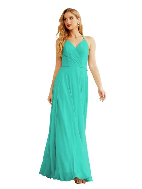 Everyday Elegance Sale Women's Halter Chiffon Bridesmaid Dresses Wedding Apparel Long Sleeveless Formal Prom Dress with Ruffled Back SEA28035 Sophisticated Cut