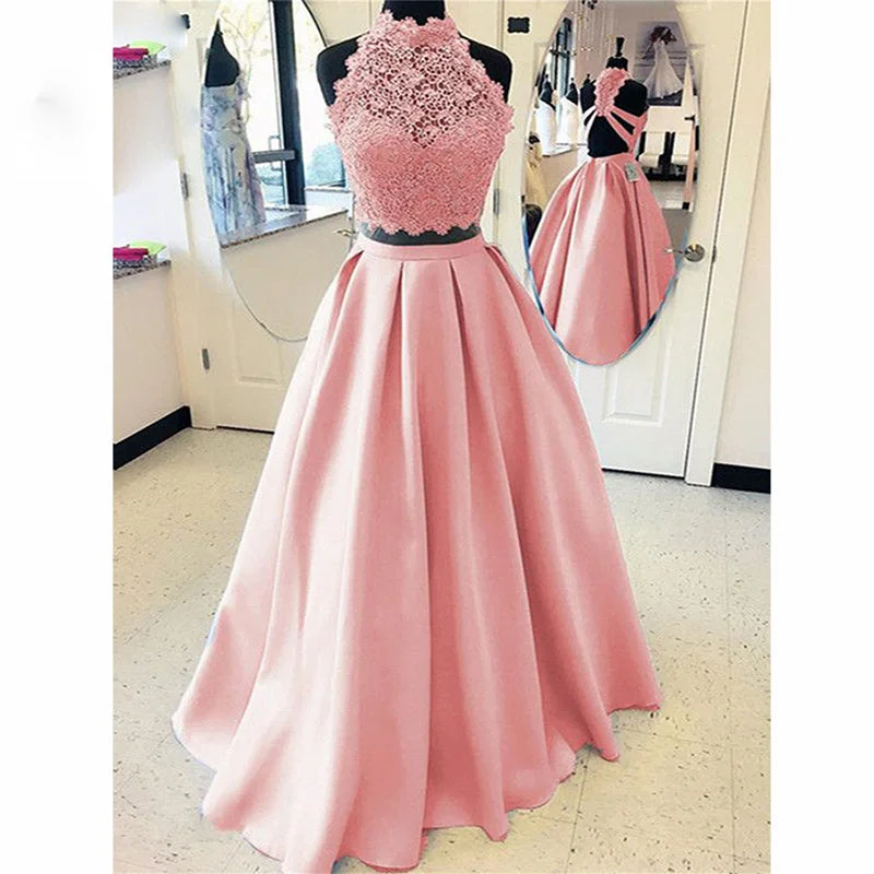 Classic Modern Offers Pink Lace A Lien satin Two Pieces Prom Dress Long Girls Formal Party Gown Long Homecoming Dress Effortless Sophistication