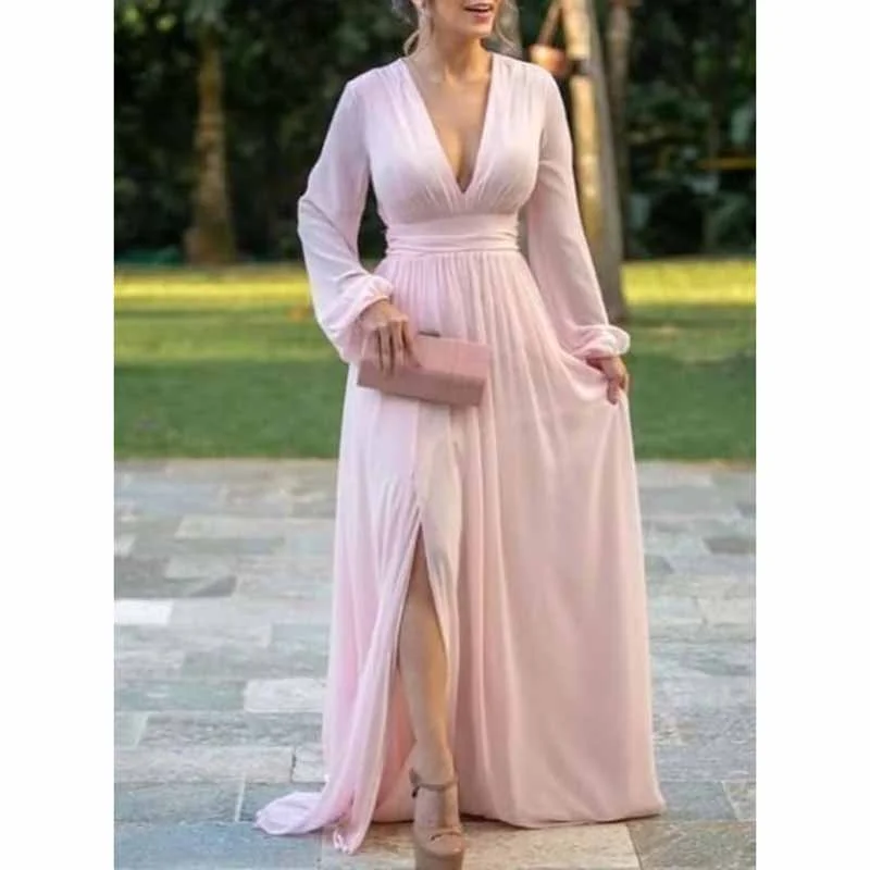 Absurdly Cheap Sale Women's Long Sleeve Bridesmaid Dresses Wedding A Line Chiffon Formal Wedding Evening Gown Effortless Grace