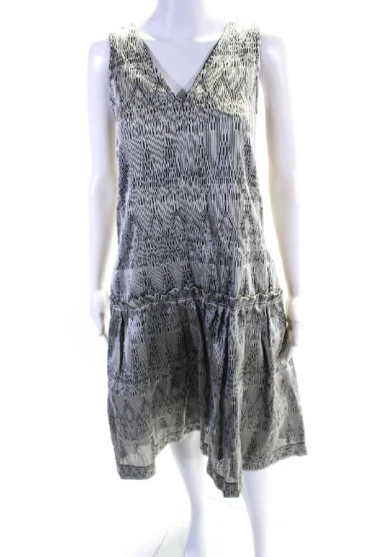 Classy Style Discounts Odeeh Womens Gray Printed V-Neck Zip Back Sleeveless A-Line Dress Luxury Style