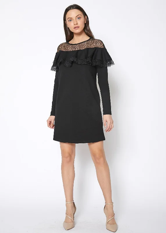 Fashion-Forward Offers Lace Trim Sweatshirt Dress In Black Elegant Details