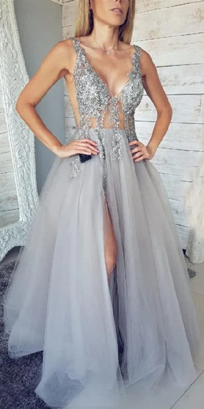 Shop Sale Items Elegant V-Neck Sleeveless Evening Dress,Prom Dresses   cg19115 Contemporary Chic