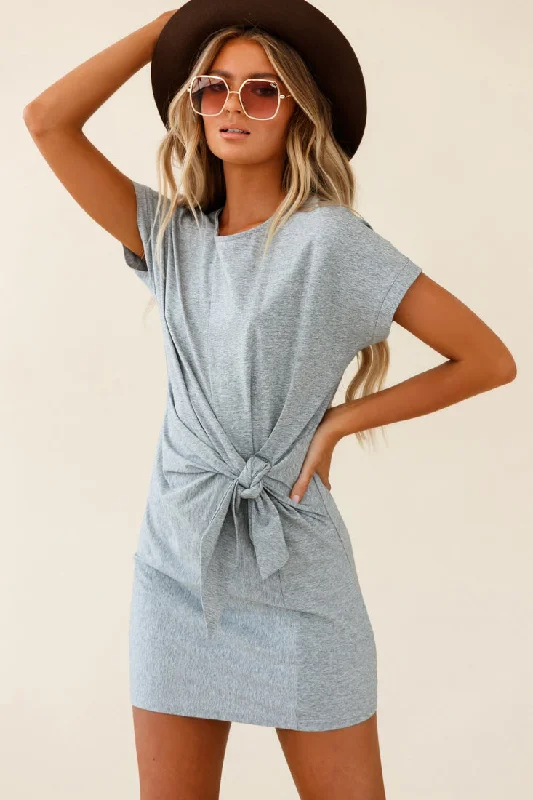 Latest Fashion Kenya Tie Front T-Shirt Dress Grey Everyday Glamour