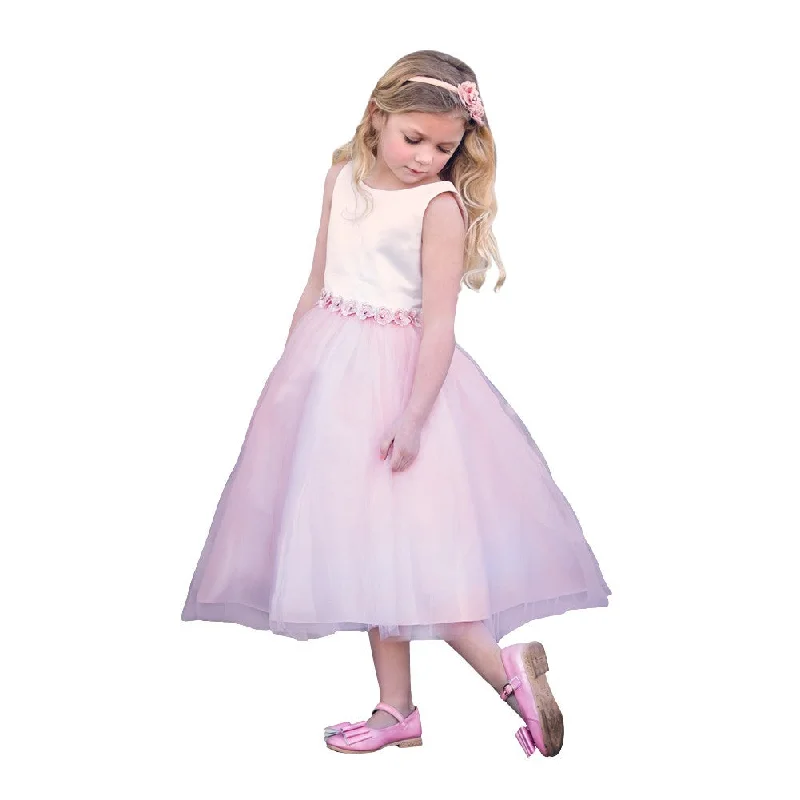 Chic & Modern Sales Big Girls Blush Satin Tulle Tea Length Junior Bridesmaid Dress 8-16 Seasonal Trend