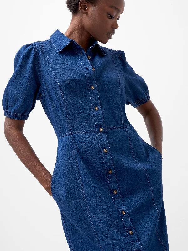 Contemporary Casual Deals Chambray Button Through Denim Shirt Dress Graceful Movement