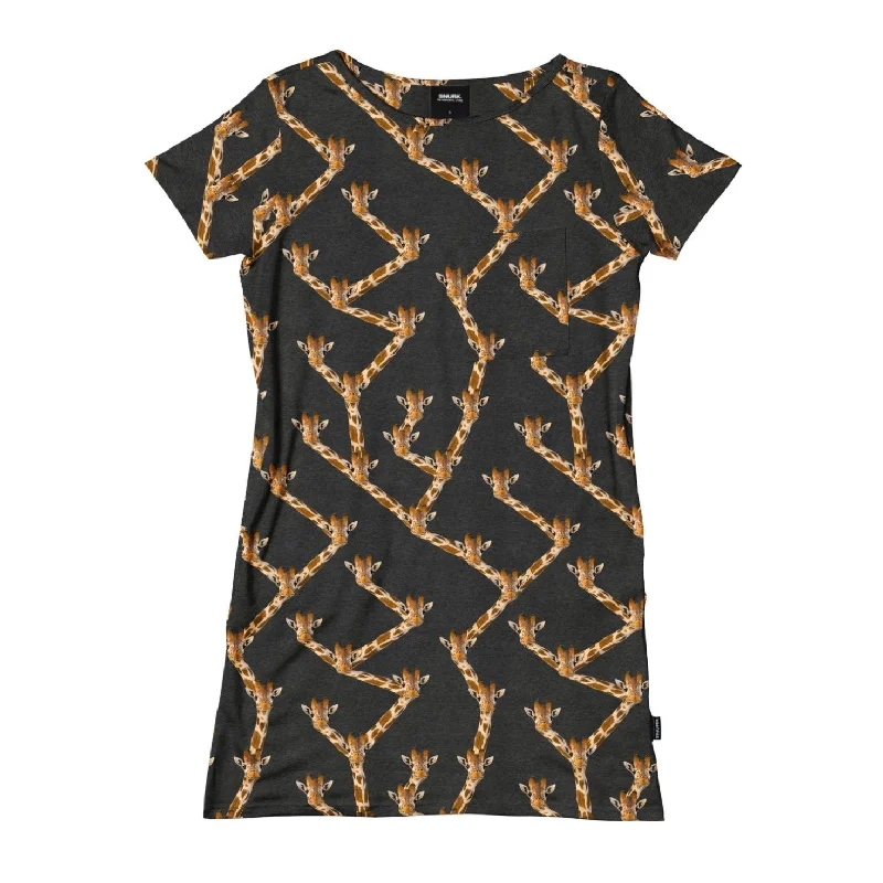 Casual Fashion SNURK Giraffe Black T-shirt Dress women Disco - Inspired Retro Dance Look