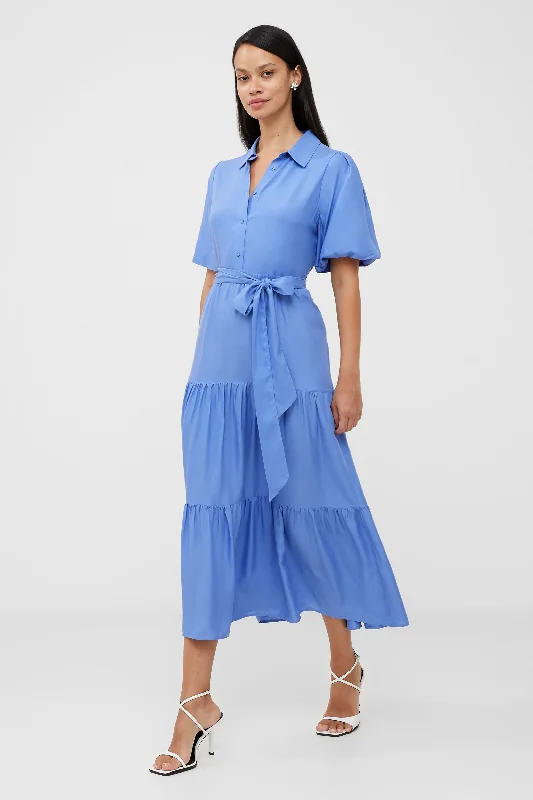 Trendy Fashion Sale Puff Sleeve Tiered Midi Shirt Dress Big Savings on Minimalist Office Styles