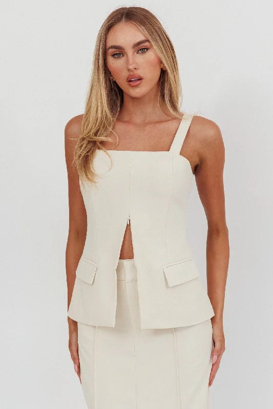 Bid Farewell To The Old Season Like I Do Front Zip Sleeveless Top Cream Everyday Glamour