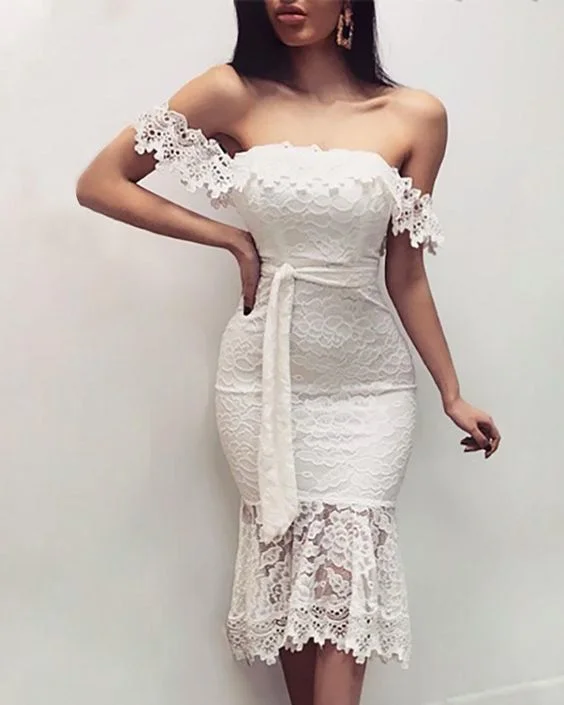 Absurdly Cheap Sale Off Shoulder Lace Bodycon Dress Prom Dresses    cg13846 Alluring Design