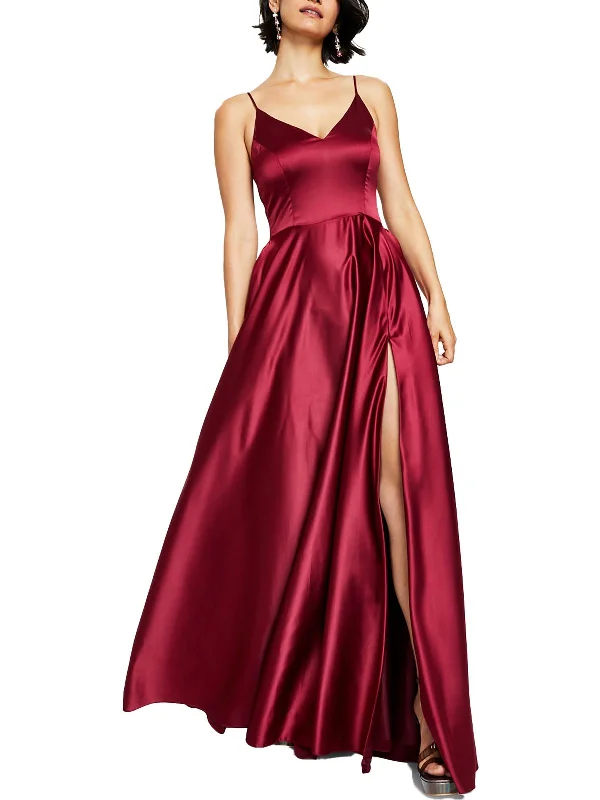 Seasonal Fashion Juniors Womens Satin V-Neck Evening Dress Vintage Elegance