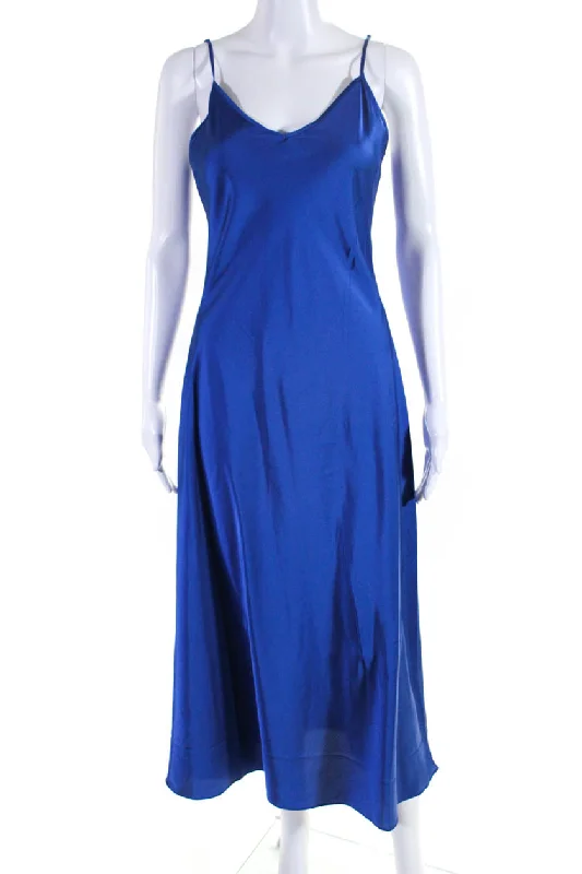 Daring Fashion Promotions Allsaints Womens Sleeveless V-Neck Pullover Slip Maxi A-Line Dress Blue Sleek Design