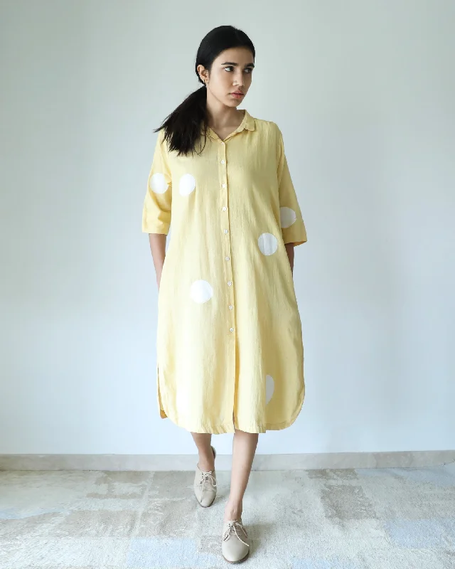 Fashionista Favorites Yellow Polka Shirt Dress Effortless Sophistication