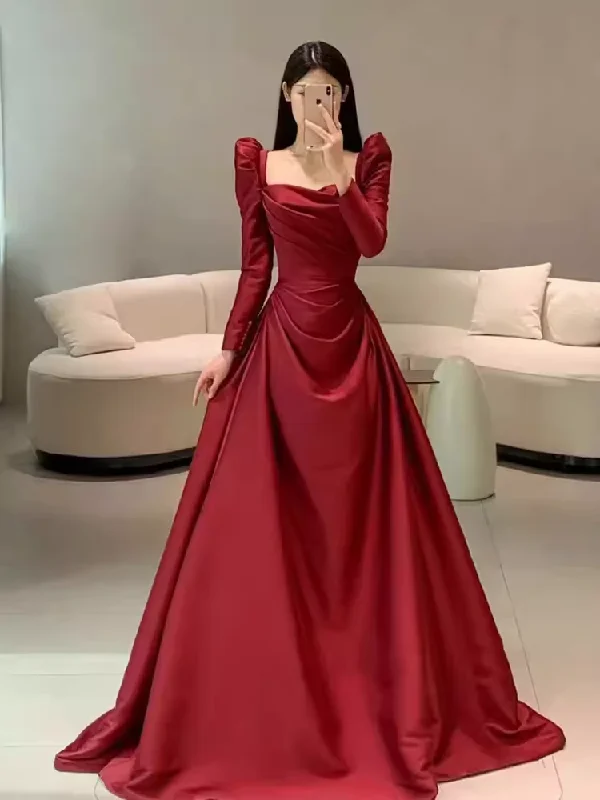 Elevated Casual Discounts Simple Mermaid Long Sleeves Red Long Prom Dresses C88 Ethnic Cultural Event Wear