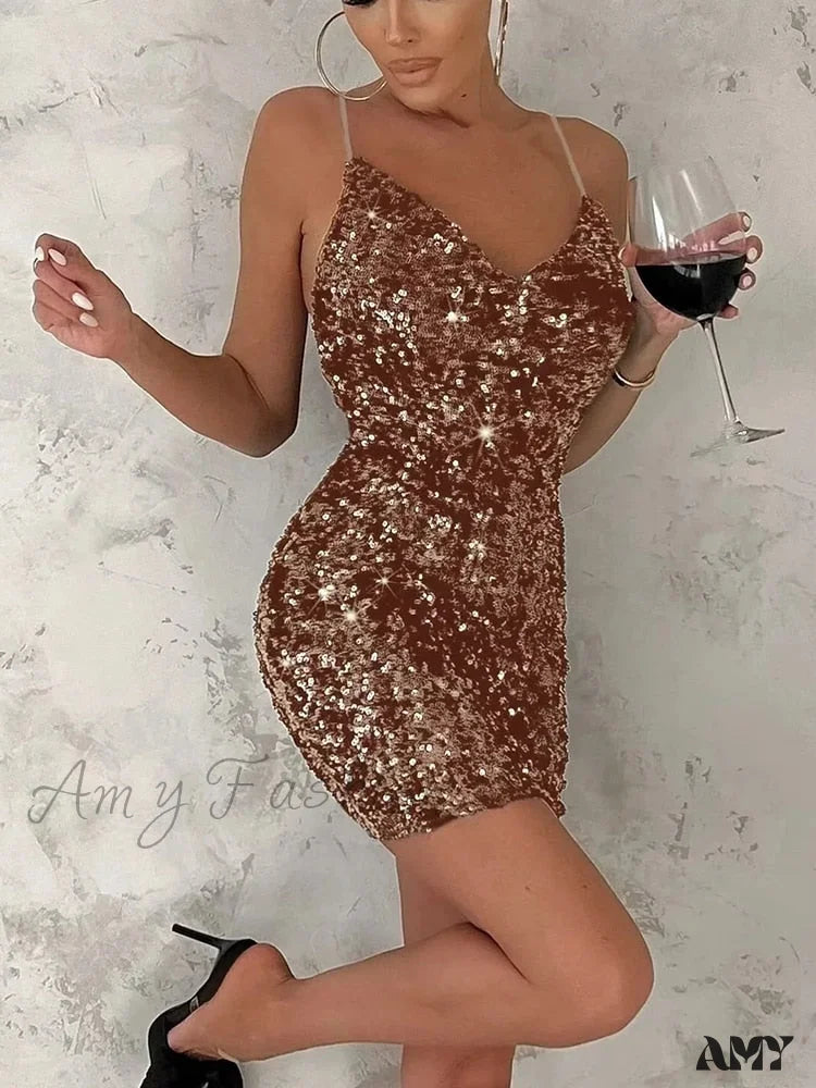 Break Fashion Norms Amy Fashion - Sexy Silver Glitter Deep V-Neck Sequin Mini Bodycon Dress Big Savings on Minimalist Office Styles