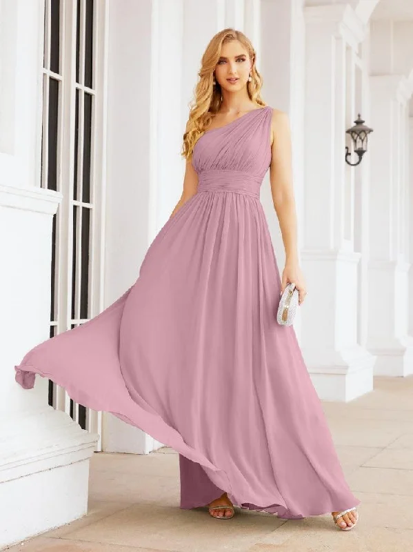 Polished Style Deals Numbersea One Shoulder Bridesmaid Dresses Long Maxi Formal Evening Party Prom Gowns 28061 Hollywood Glam Award - Show Style