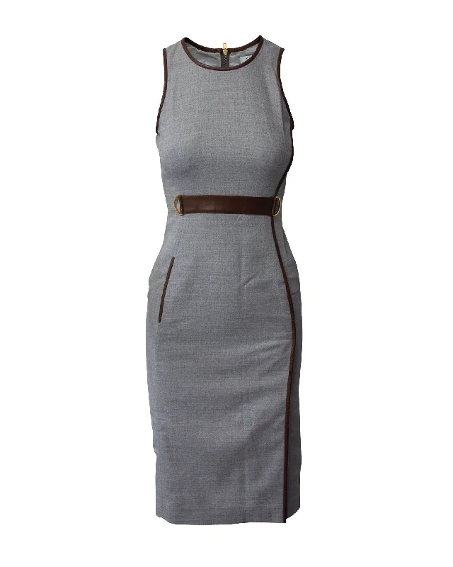 Essentials On Sale Altuzarra Sleeveless Sheath Dress in Grey Viscose Minimalist Office - Ready Style