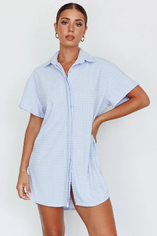 Chic Styles Sun Time Textured Shirt Dress Blue Exquisite Craftsmanship