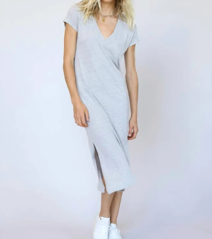 Luxury Fashion Abbey V Neck T Shirt Dress In Heather Grey Final Clearance