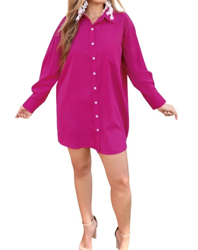 Best Deals Of The Season Tristan Button Up Shirt Dress In Magenta Vintage Charm