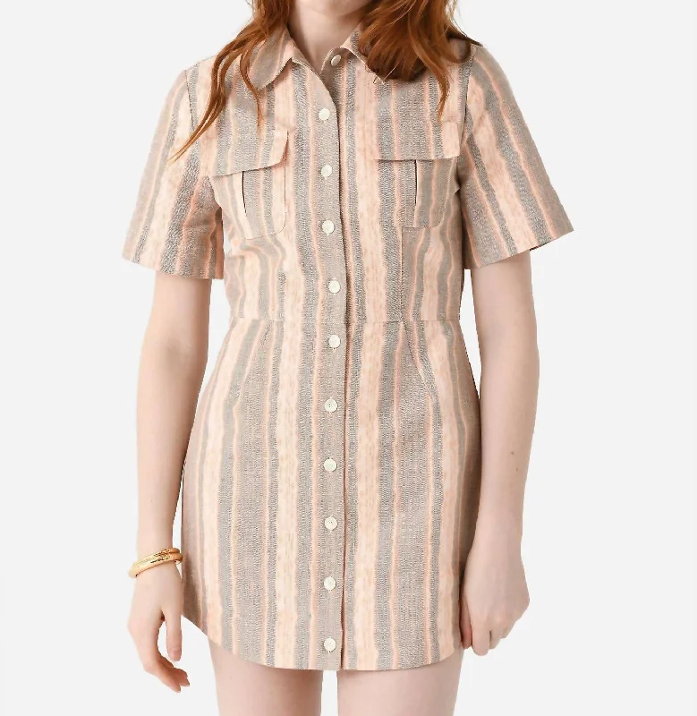 Chic Trends Unveiled Cargo Button-Up Mini Shirt Dress In Orange Tie Dye Denim Flash Sale