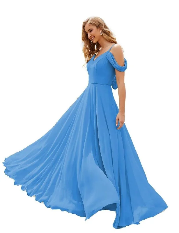 Sleek Style Discounts Numbersea Cold Shoulder Chiffon Bridesmaid Dresses Long Maxi Formal Prom Gowns for Women Party  SEA28059 Boho - Chic Festival - Ready Style