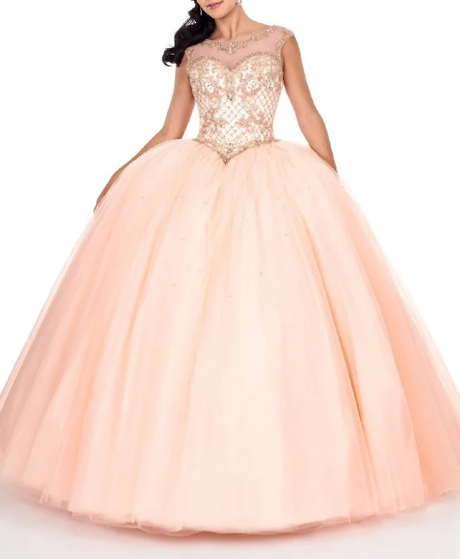 Trendy Styles Tulle Gown In Peach Effortless Sophistication