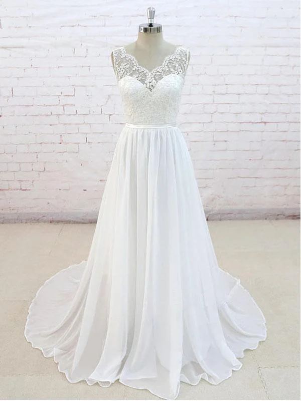 Premium Style Lace See Through V Neck Cheap Beach Wedding Dresses Online, WD382 Everyday Glamour