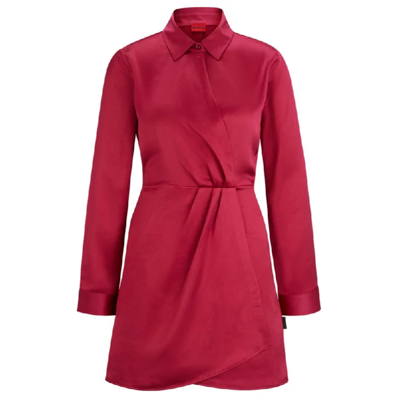 Comfort Meets Fashion Long-sleeved dress in satin with wrap front Lightweight Fabric