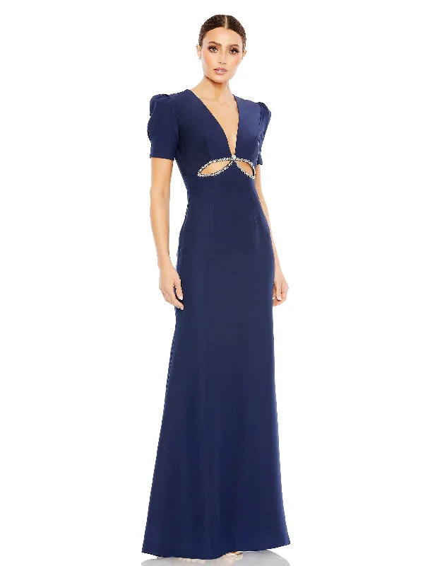 Classic Elegance Sales Puff Sleeve Embellished Cutout Evening Gown Classic Appeal