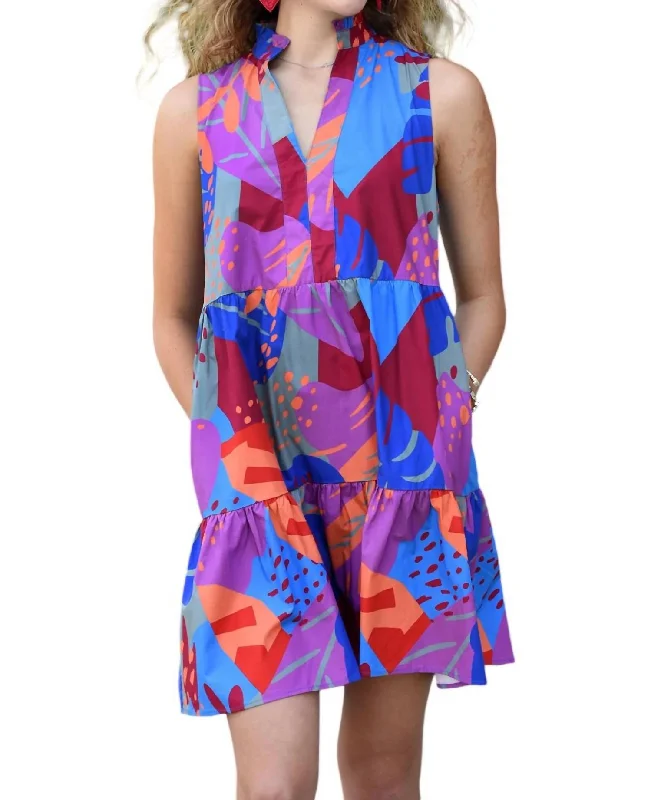 Limited Stock Kate Sleeveless Print Dress In Multi-Colored Feminine Elegance