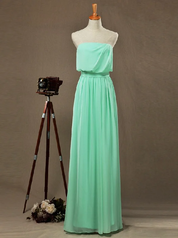 Limited-Time Offer Numbersea Sheath / Column Strapless Floor Length Chiffon Bridesmaid Dress Pleats with Belt Final Clearance