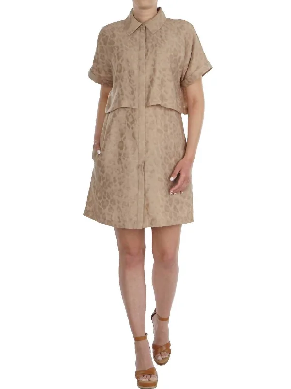 Big Savings Animal Jacquard Shirt Dress In Beige Ethnic Cultural Event Wear