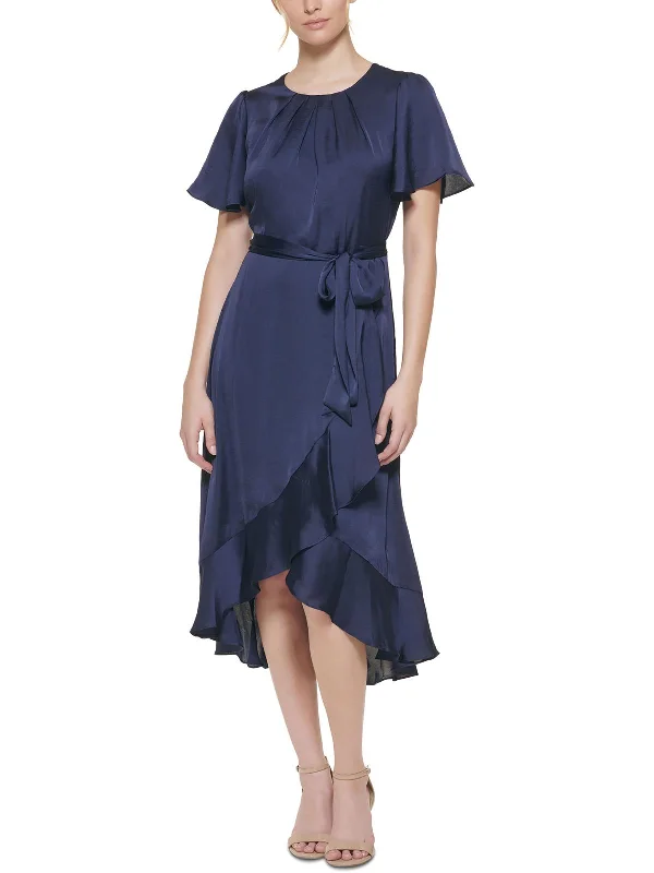 Weekend Exclusive Petites Womens Satin Midi Cocktail and Party Dress Bold Silhouette