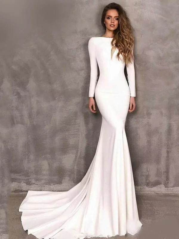 Avant-Garde Style Promotions Long Sleeves Off White Mermaid Elegant Modest Fashion Wedding Dress, PD1054 Romantic Flair