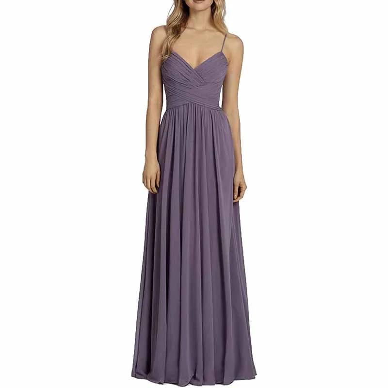 Winter Warehouse Sale Bridesmaid Dresses Long Chiffon Ball Gowns Spaghetti Straps V-neck Wedding Guest Dress Sleek Design