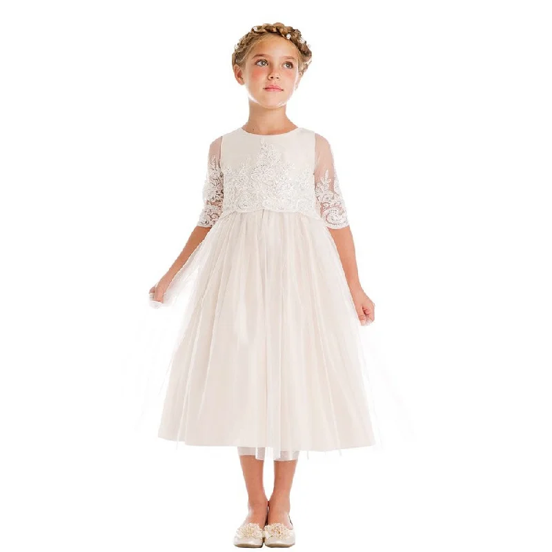 Low Price Special Big Girls Champagne Sequin Cord Detail Junior Bridesmaid Dress 7-12 Flowy Fabric