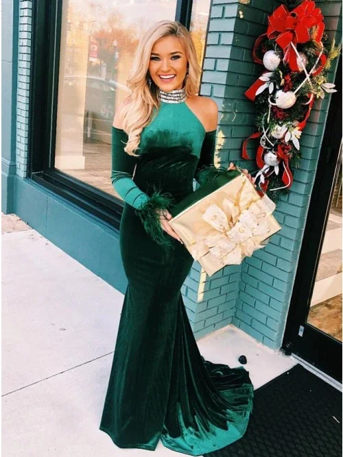 Playful Fashion Offers Unique Long Sleeve Emerald Split Long Prom Dress     cg21526 Floral Style