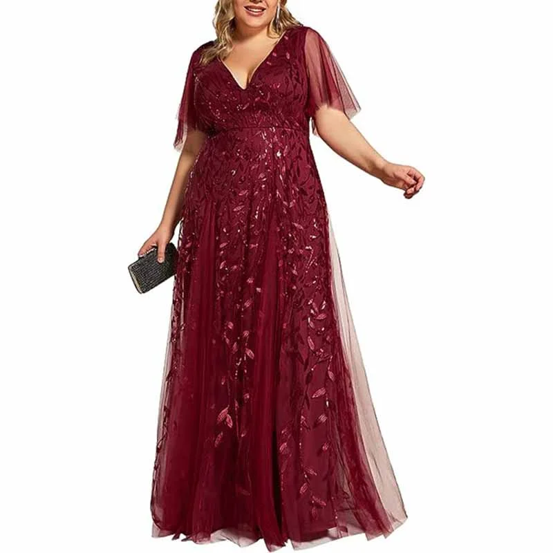 Forward Trendsetter Women embroidery Lace Bridesmaid Dress V Neck Long Prom Dress Statement Piece